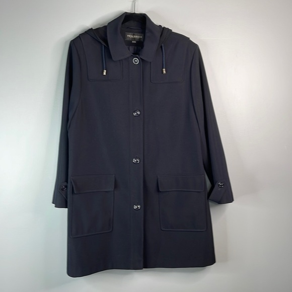 VINTAGE Fen-Nelli Signature Navy Blue Button Front Jacket Removable Hood Size 10 - Picture 12 of 12